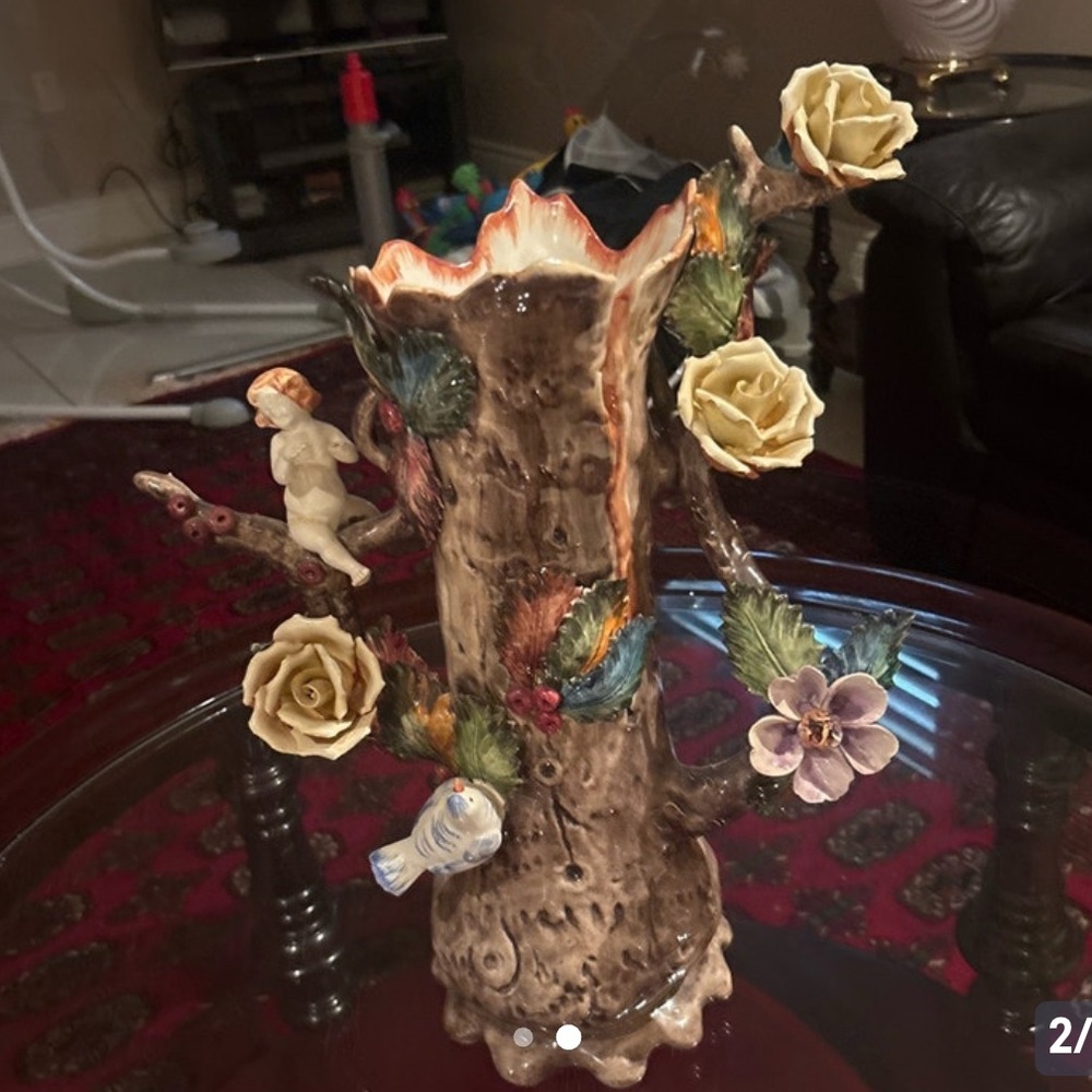 Rustic Floral Tree Trunk Vase